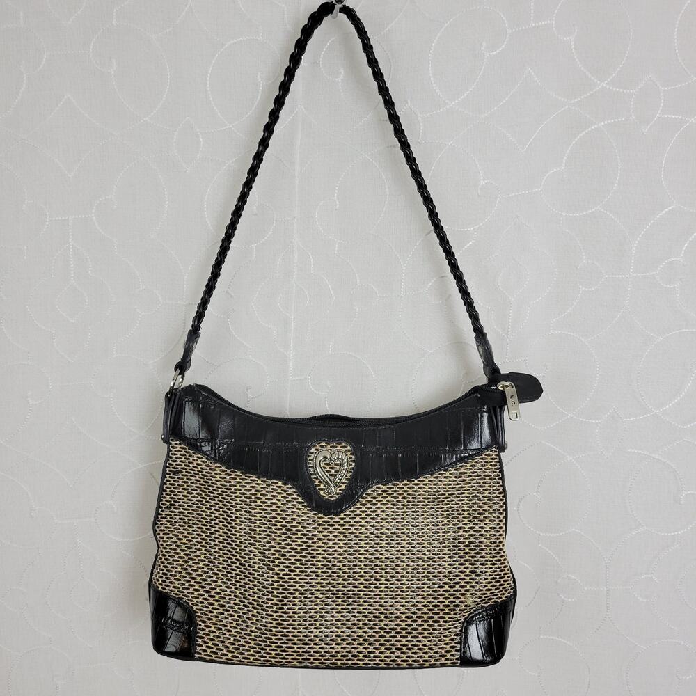 M.C. Marc Chantal Womens Purse‎ Bag Multi Embossed Leather Silver Heart Retro